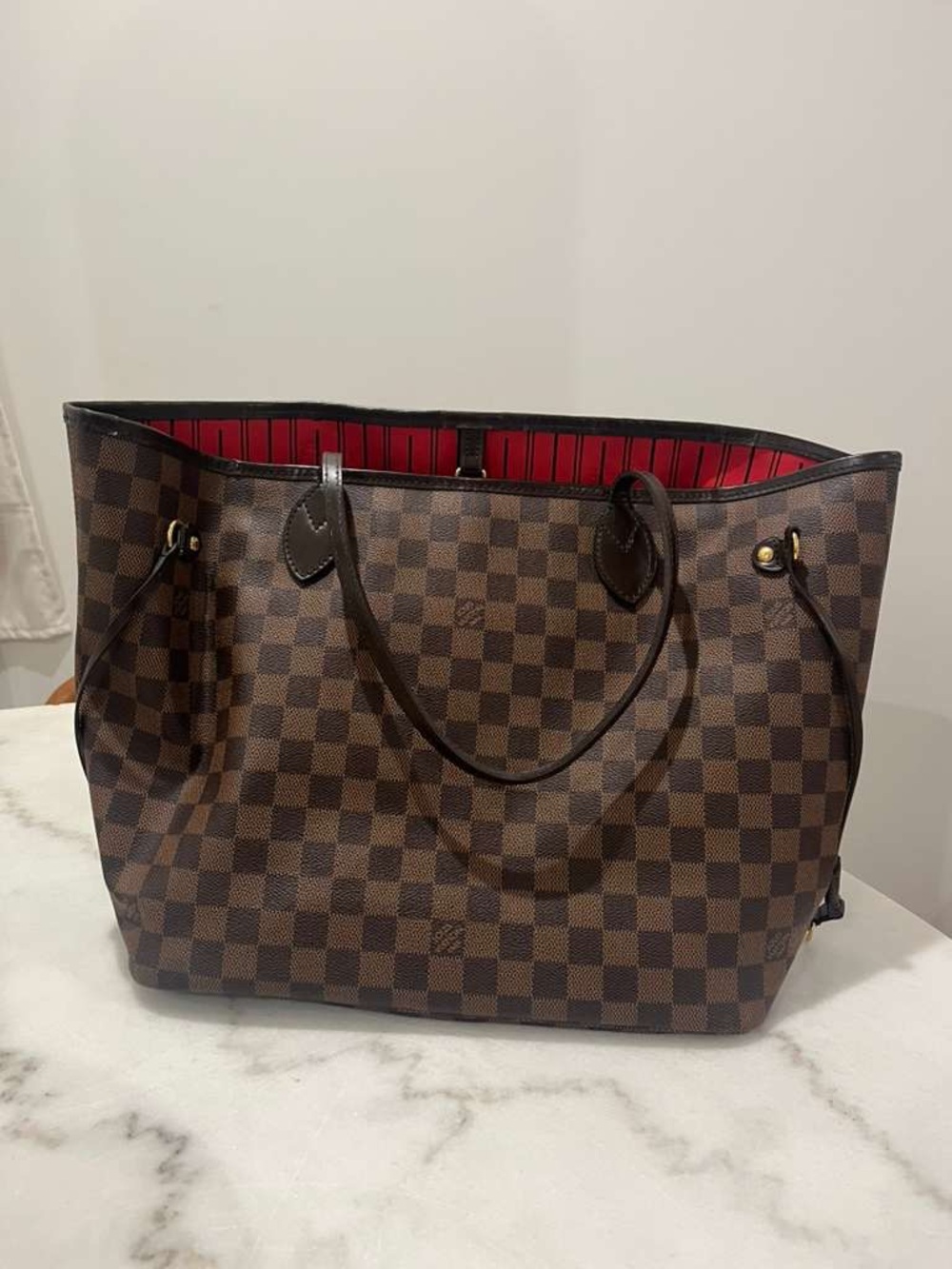 Louis Vuitton Damier Ebene Tote with Red Lining